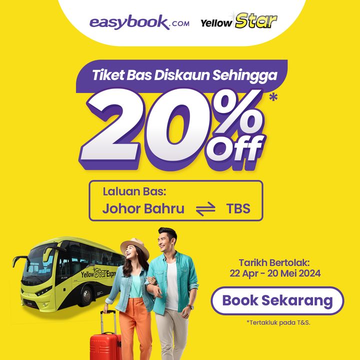 Easybook – Book a Yellow Stars Bus Ticket & Save up to 20% | April 2024 Promo