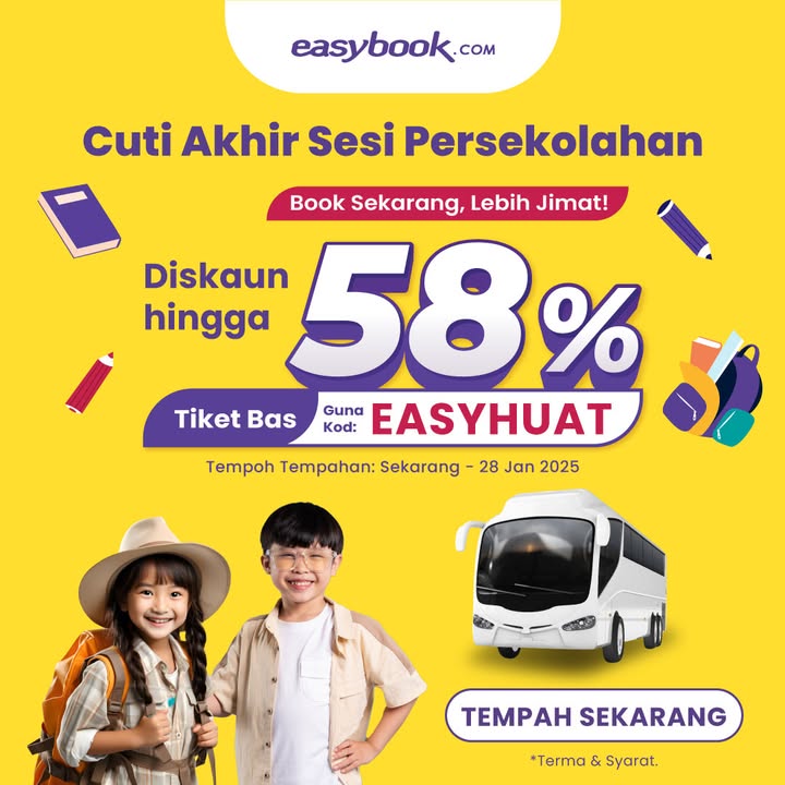 Save Up to 58% on Bus Tickets for Malaysia’s School Holidays