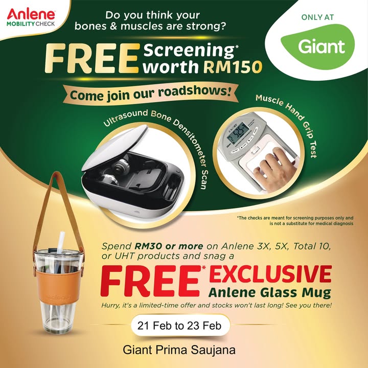 Catch the Anlene Roadshow at Giant Prima Saujana: Get a Free Glass Mug with Every RM30 Purchase! (February 2025)