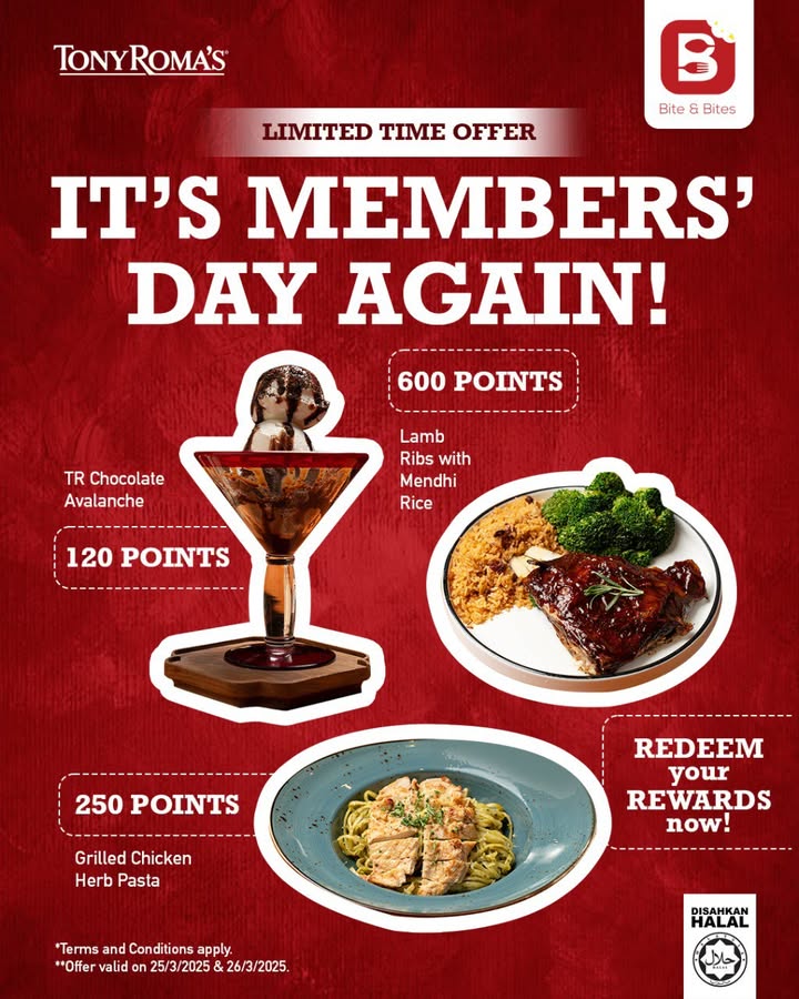 Tony Roma’s Member’s Day: Redeem Points for Delicious Dishes!