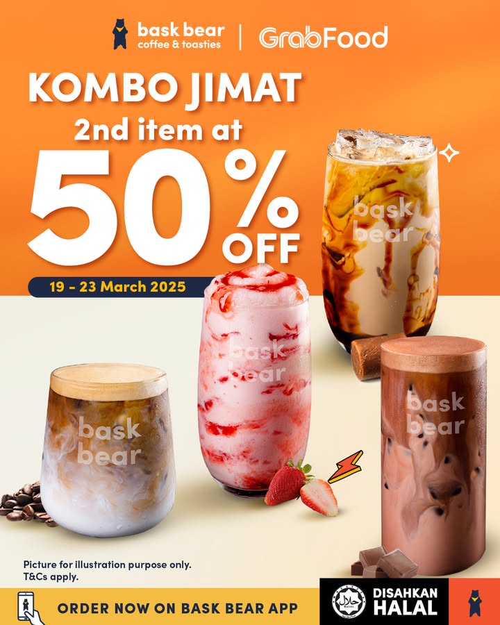 Bask Bear Coffee 50% Off Second Drink Deal on GrabFood: KAW KAW JIMAT, BRO!
