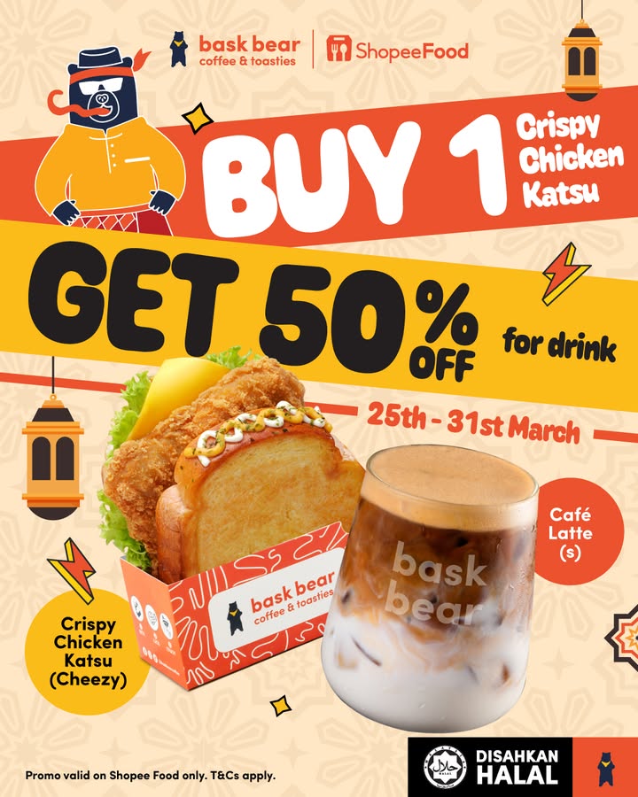 Crispy Chicken Katsu & 50% Off Drinks at Bask Bear via ShopeeFood – March 2025!