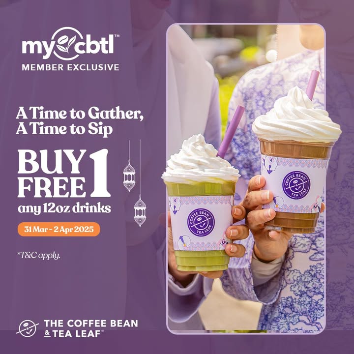 Coffee Bean & Tea Leaf: Buy One, Get One Free Raya Promotion!