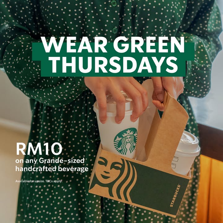 Starbucks Malaysia: Wear Green & Get Grande-Sized Drinks for RM10 on April 2025