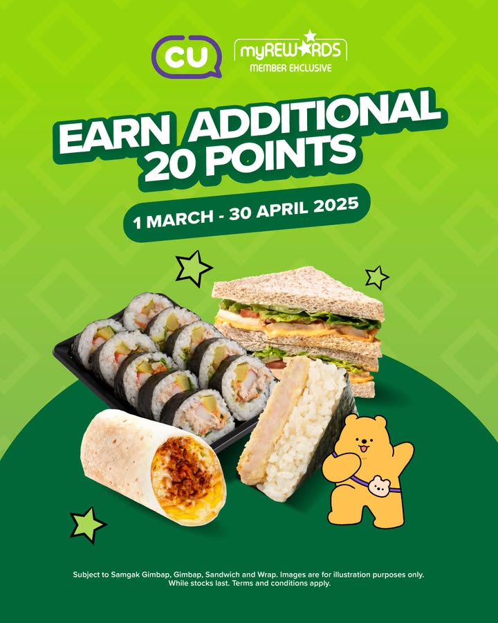 Raya Rewards: Score Bonus Points at CU Malaysia on Sandwiches, Gimbap, & More! (March-April 2025)