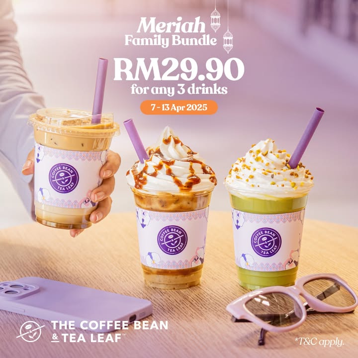 Coffee Bean Malaysia: Grab 3 Handcrafted Drinks for RM29.90 in Limited-Time Meriah Family Bundle Deal!