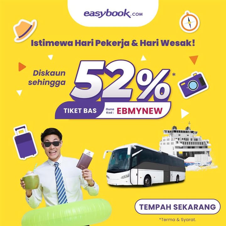 Easybook: Up to 52% Off Bus & Ferry Tickets for Labour & Wesak Day 2025